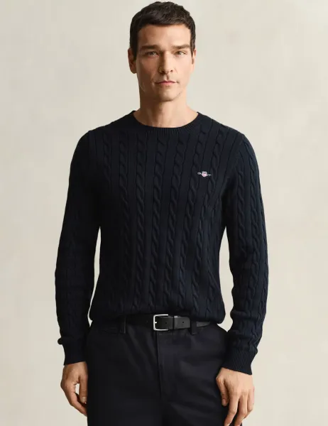 Gant Pure Cotton Cable Crew Neck Jumper Navy
