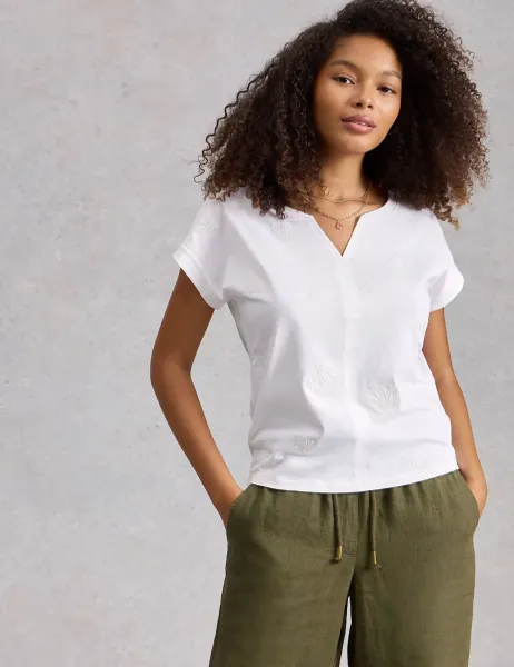 Pure Cotton Embroidered T-Shirt White