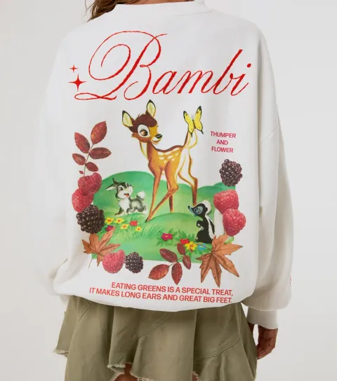 Women's White Disney Bambi Embroidered Sweatshirt