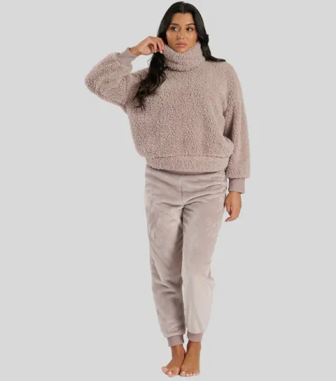 Women's Brown Borg High Neck Lounge Set