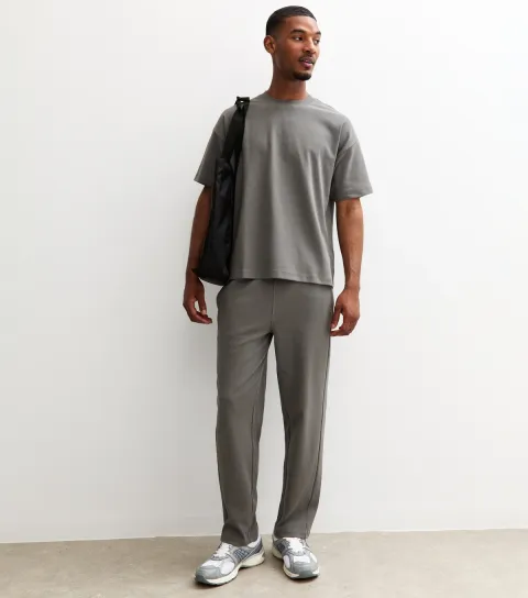 Men's Grey Relaxed Panelled Straight Leg Joggers