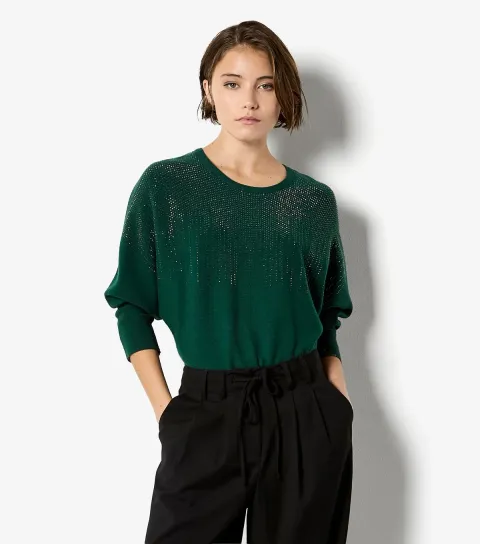 Women's Dark Green Stud Batwing Jumper