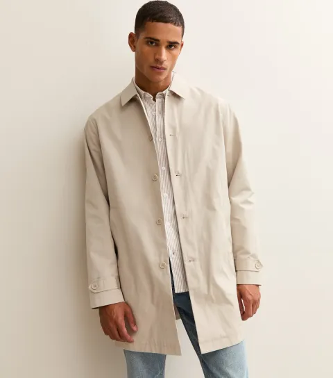 Men's Stone Regular Fit Button Front Car Coat