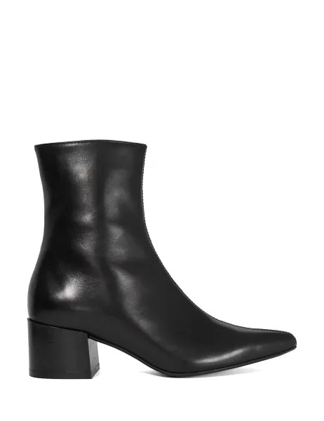 Dune London Leather Block Heel Pointed Ankle Boots