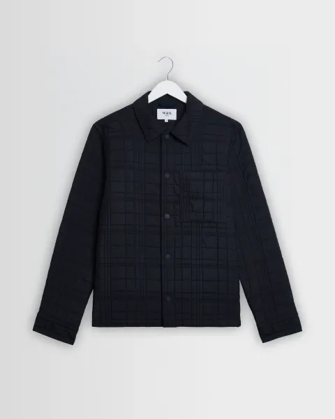 Wax London Romer - Navy Quilted Check Overshirt