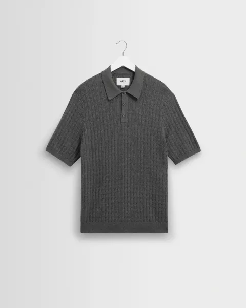 Naples - Grey Marl Diamond Stripe Knitted Polo