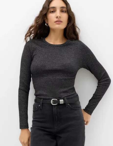 Marks & Spencer Cotton Rich Sparkly Top Black