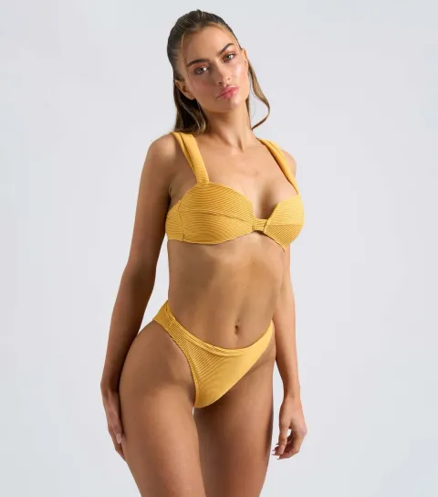 Women's Bright Yellow Ribbed Underwire Bikini Top