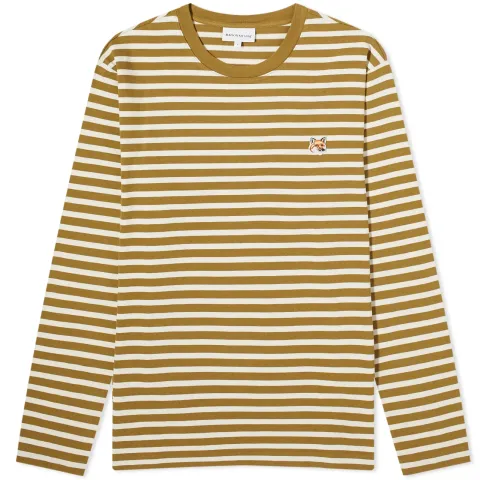 Maison Kitsuné Fox Head Patch Long Sleeve Stripe T-Shirt