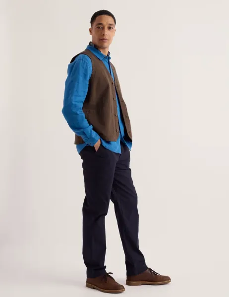 Seasalt Cornwall Linen Rich Herringbone Waistcoat Brown