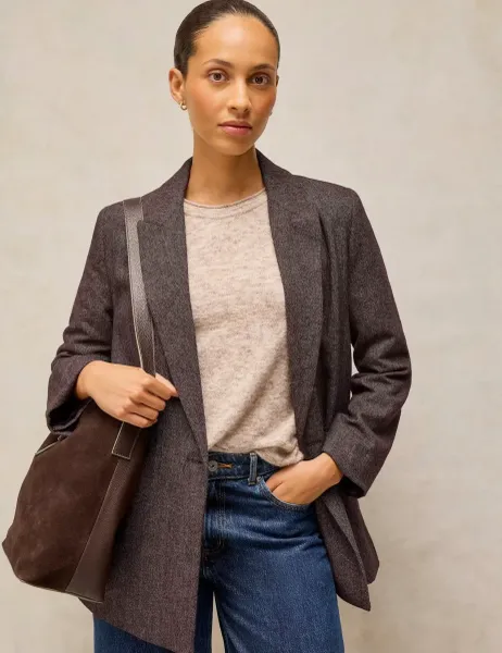 White Stuff Wool Blend Textured Tweed Blazer Plum