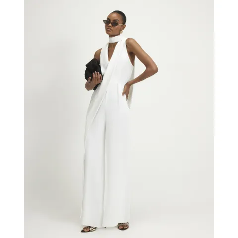River Island Neck Scarf Wide Leg Jumpsuit