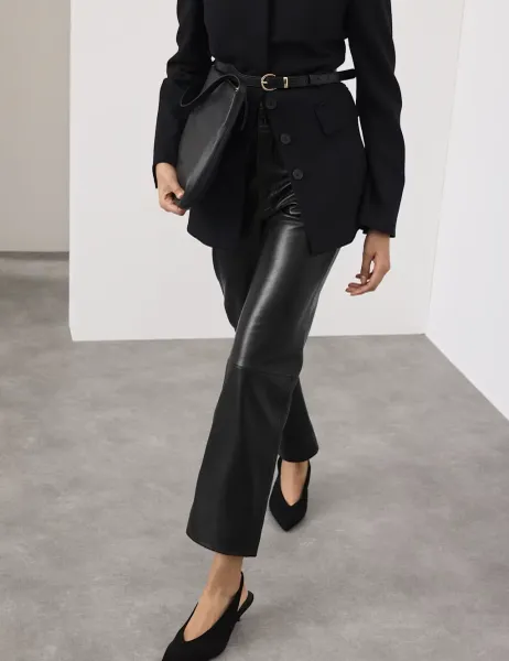 Autograph Leather Straight Leg Trousers Black