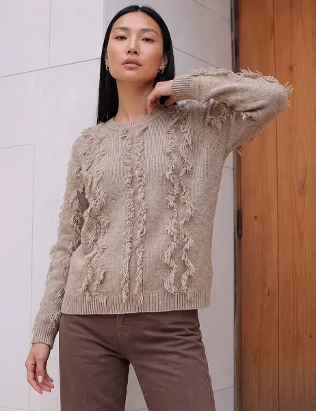 Roman Fringe Jumper Beige Mix