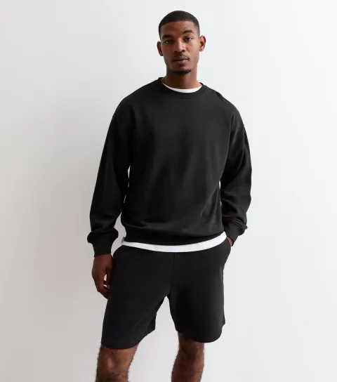 New Look Men's Black Relaxed Fit Drawstring Jersey Shorts