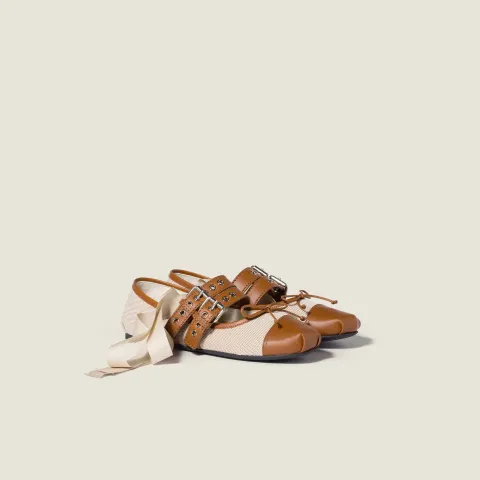 Canvas and leather ballerinas