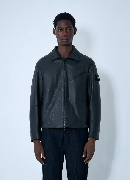Leather Jacket With Logo Patch
