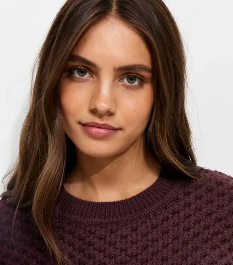 Women's Dark Burgundy Chunky Knit Crew Neck Jumper