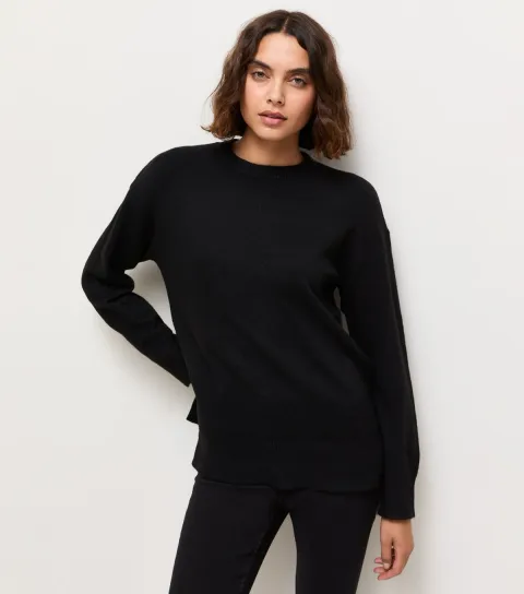 Women's Tall Black Crew Neck Knitted Jumper