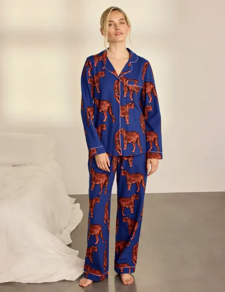 Chelsea Peers Cotton Button Fastening Pyjama Set Blue