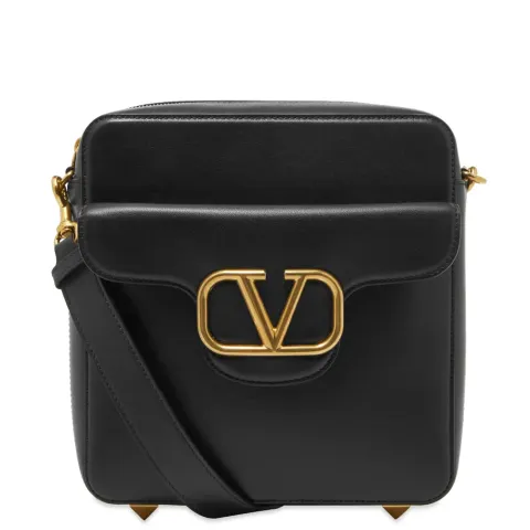 V Logo Leather Camera Bag