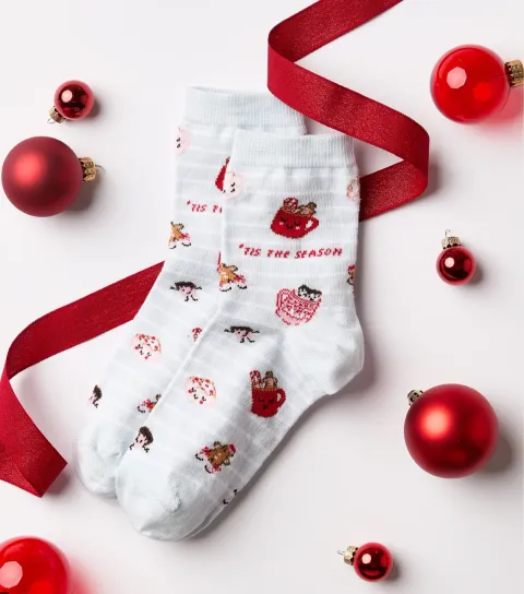 New Look Blue Hot Chocolate Pattern Tis the Season Ankle Socks