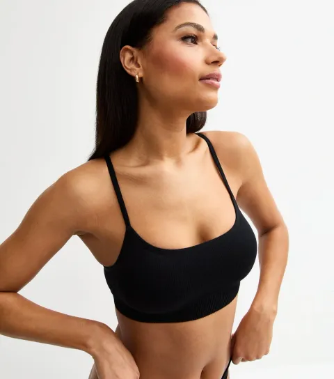 Women's Black Ribbed Seamless Bralette