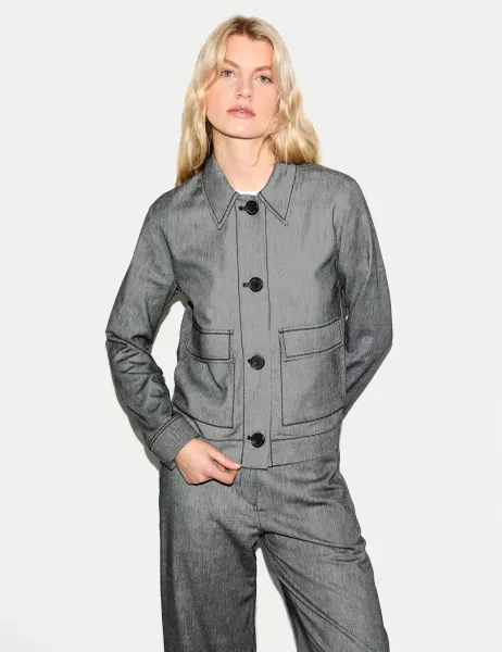 Jigsaw Textured Collared Utility Jacket with Linen Black