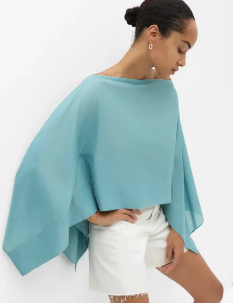 Marks & Spencer Pure Cotton Sheer Cape Top Duck Egg