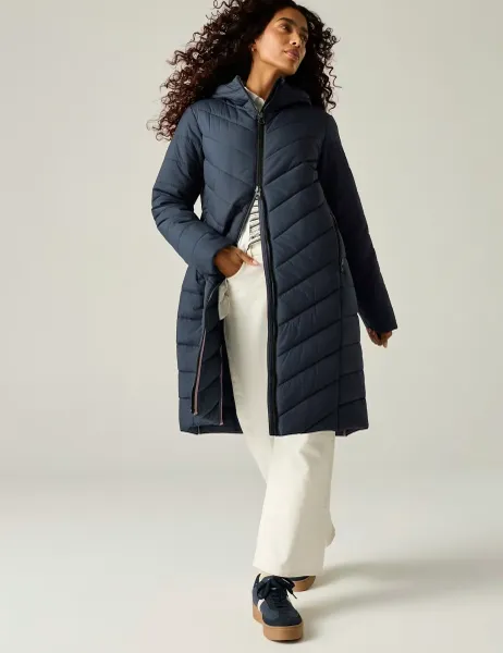 Regatta Adela Quilted Padded Hooded Longline Jacket Navy