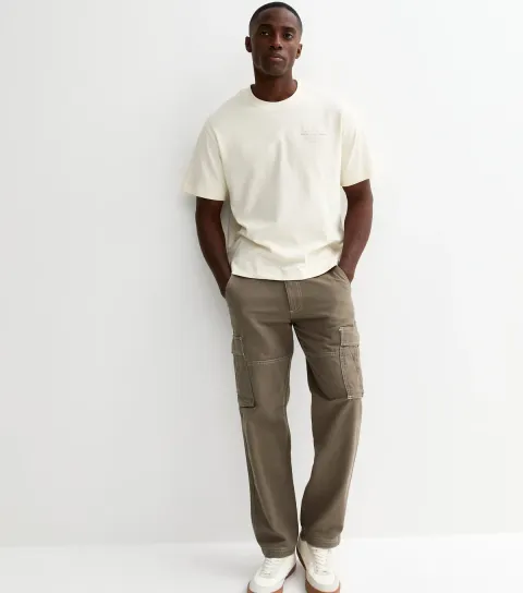 Men's Light Brown Contrast Trim Stitch Cargo Trousers