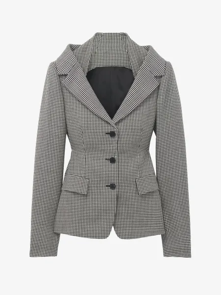 Gingham Check Off-the-shoulder Harness Jacket