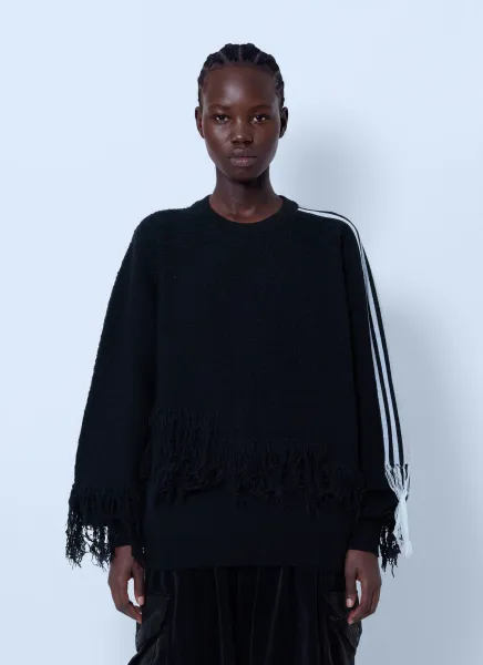 Y-3 Knitted 3 Stripes Fringy Sweater