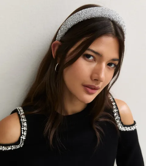 New Look Silver Padded Gem Embellished Headband