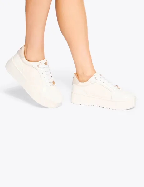 Kurt Geiger Lace Up Weave Detail Flatform Trainers White