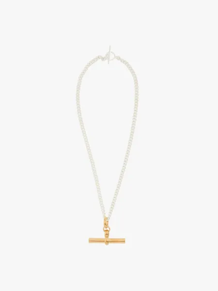 Giant T-Bar on Curb Chain Necklace 18kt gold