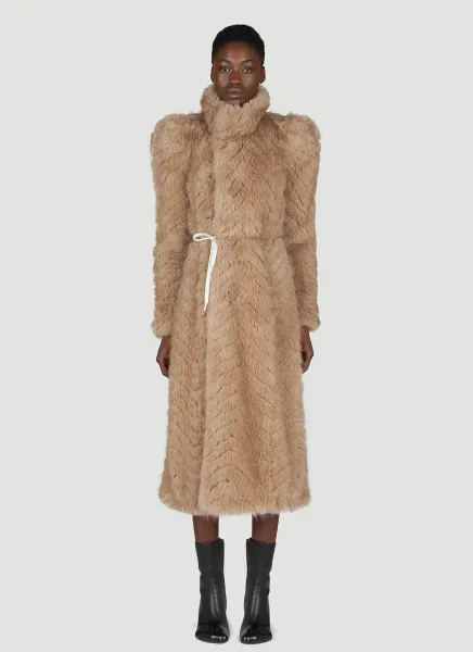 Round Shoulder Quilted Faux-Fux Coat