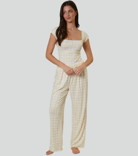 Women's Yellow Gingham Pyjama Set