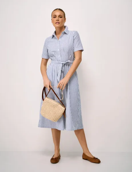 Crew Clothing Pure Cotton Striped Midi Shirt Dress Blue Mix