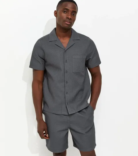 Men's Dark Grey Waffle Drawstring Shorts