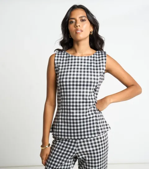 Women's Black Gingham Sleeveless Top