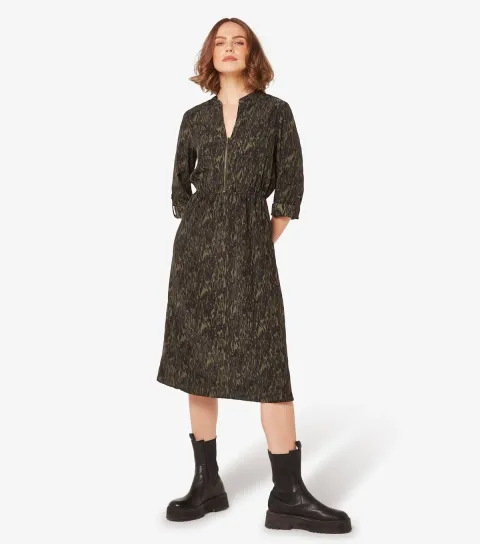 Women's Green Abstract Print Midi Dress