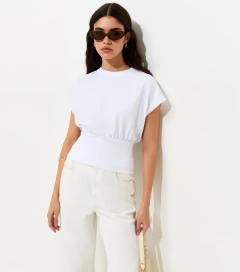 Women's White Cotton Rich Wide Waistband T-Shirt