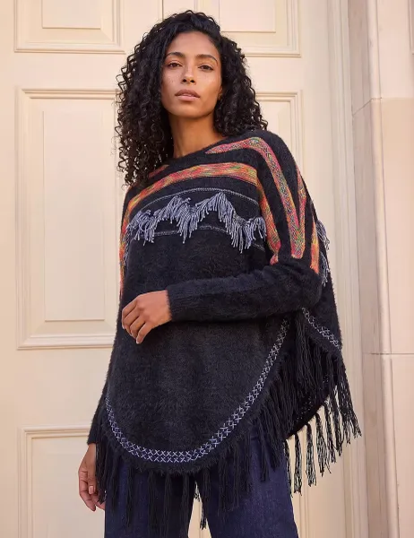 Roman Jacquard Tassel Knit Jumper Black Mix
