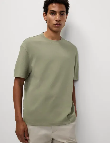 Marks & Spencer Relaxed Fit Cotton Blend Ultimate Performance T-Shirt Thyme
