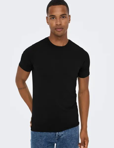 Only & Sons 2 Pack Slim Fit Cotton Rich Crew Neck T-Shirts Black
