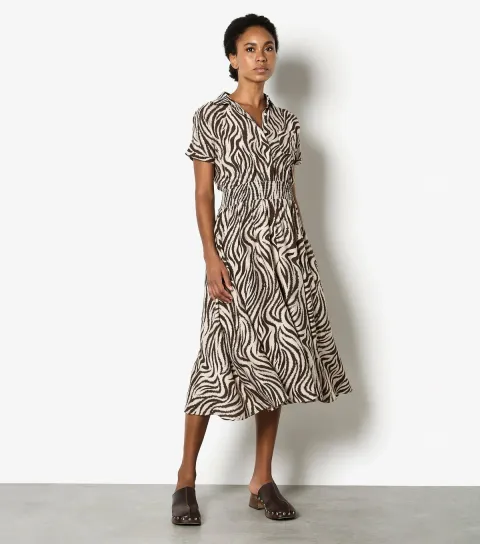 Apricot Women's Stone Zebra Print Midi Shirt Dress