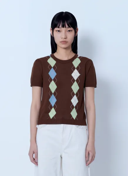 GANNI Light Cotton Argyle T-Shirt