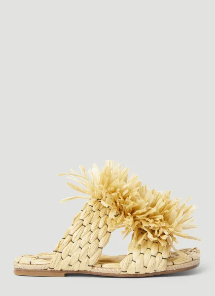 Fringe Embellished Raffia Slides