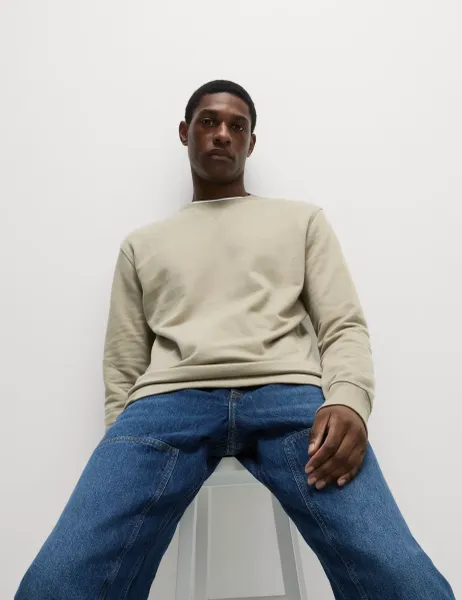 Marks & Spencer Pure Cotton Crew Neck Sweatshirt Sand